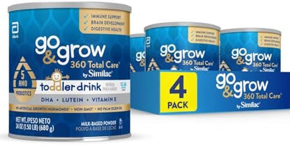 Go & Grow 360 Total Care by Similac Toddler Nutritional Drink With 5 HMOs, Powder, 24-oz Can, Pack of 4