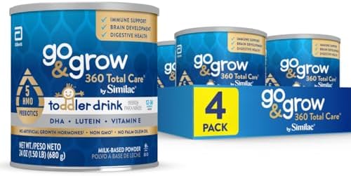 Go & Grow 360 Total Care by Similac Toddler Nutritional Drink With 5 HMOs, Powder, 24-oz Can, Pack of 4