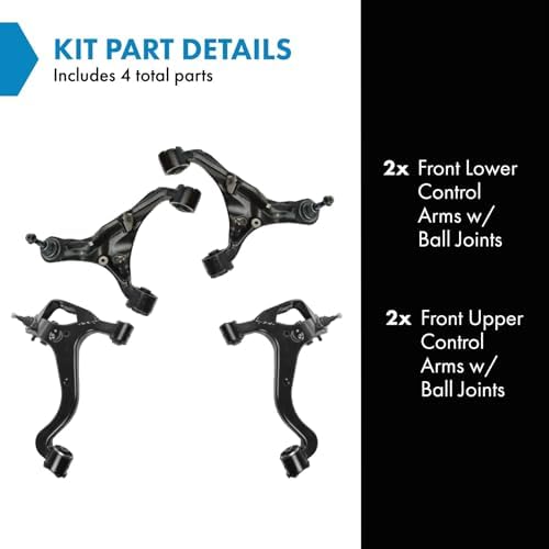 TRQ Front Upper & Lower Control Arm with Ball Joint Set Compatible with 2006-2009 Land Rover Range Rover Sport