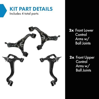 TRQ Front Upper & Lower Control Arm with Ball Joint Set Compatible with 2006-2009 Land Rover Range Rover Sport