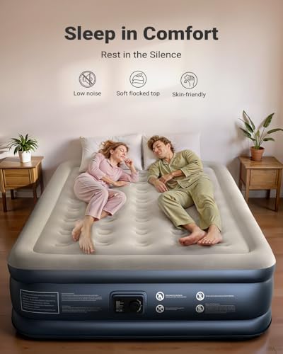 iDOO Queen Air Mattress with Built in Pump, 18 Raised Comfort Inflatable Blow up Mattress, Upgraded Four Chamber Portable Air Bed for Camping, Guests and Home, Colchon Inflable, 650 lbs Max