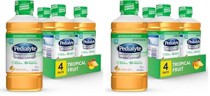 Pedialyte AdvancedCare Electrolyte Solution,1 Liter, 4 Count, with PreActiv Prebiotics, Hydration Drink, Tropical Fruit (Pack of 2)