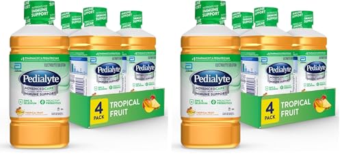 Pedialyte AdvancedCare Electrolyte Solution,1 Liter, 4 Count, with PreActiv Prebiotics, Hydration Drink, Tropical Fruit (Pack of 2)