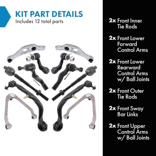 TRQ Front Steering & Suspension Kit Control Arm Control Arm with Ball Joint Sway Bar Stabilizer Link Tie Rod Compatible with 2005-2006 INFINITI G35