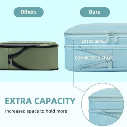 BAGAIL 4 Set/6 Set/8 Set Compression Packing Cubes Travel Accessories Expandable Packing Organizers (Square Mesh, 06-Dusty Blue)
