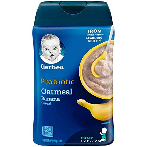 Gerber Stage 2 Baby Food, Oatmeal Banana Cereal, Probiotics Support Healthy Digestion, Baby Oatmeal Cereal, 6-Pack