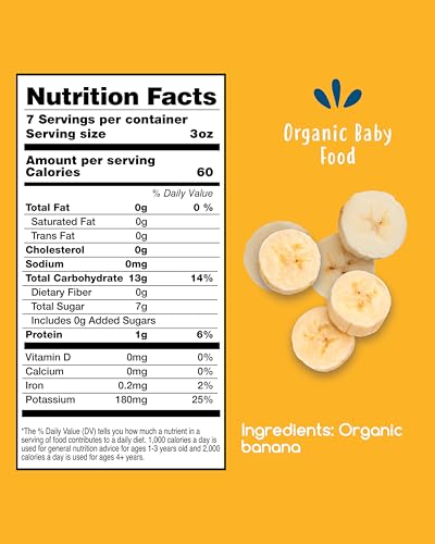 Amara Organic Baby Food - Stage 1 - Banana - Baby Cereal to Mix With Breastmilk, Water or Baby Formula - Shelf Stable Baby Food Pouches Made from Organic Fruit - 14 Pouches, 3.5oz Per Serving