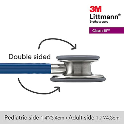 3M Littmann Classic III Monitoring Stethoscope, 5622, More Than 2X as Loud, Weighs Less, Stainless Steel Chestpiece, 27" Navy Blue Tube