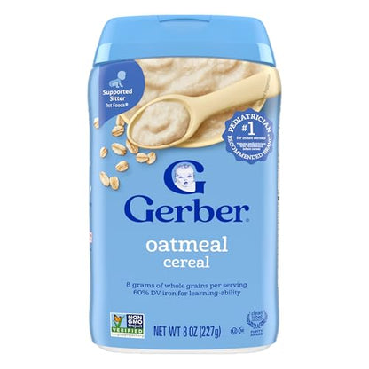 Gerber Stage 1 Baby Food, Baby Oatmeal Cereal, 8g Whole Grains, Iron, Zinc & Vitamin B12, Infant Cereal, 6-Pack