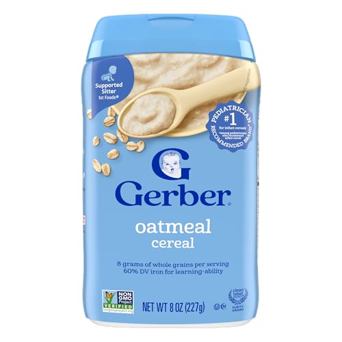 Gerber Stage 1 Baby Food, Baby Oatmeal Cereal, 8g Whole Grains, Iron, Zinc & Vitamin B12, Infant Cereal, 6-Pack