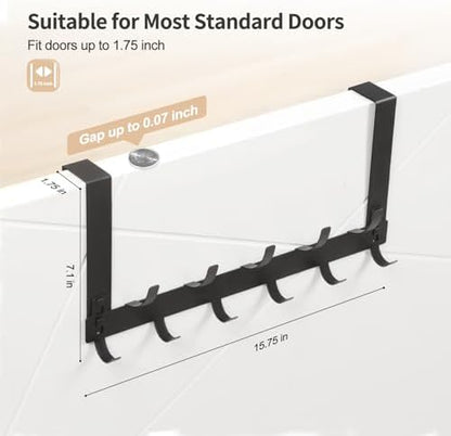 Door Hanger Hook, Over The Door Hooks for Hanging, Over The Door Towel Racks for Bathroom, Over The Door Hanger - 5 Triple Hooks for Towel, Clothes and Hat (Black, 2 Pack), TRI-1P