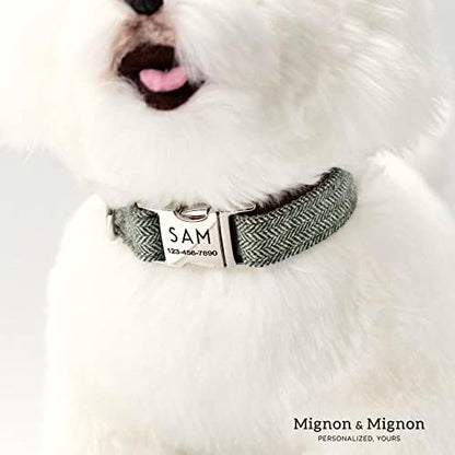 Personalized Dog Collar, Custom Pet Name and Contact Info Engraved, Adjustable Cotton Collar for Small Dogs, Cats, and Puppies with Safety Buckle – ACL