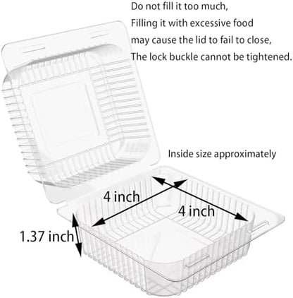 200 Count Clear Plastic Hinged Take Out Containers Clamshell Takeout Tray Food Clamshell Containers Outside Diameter for Dessert, Snacksetc, Cakes Slice, Cookies, Salads