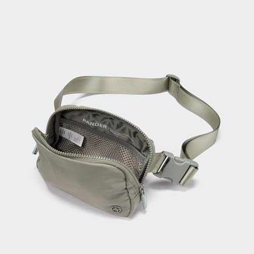 Pander Two Way Zipper Fanny Pack Nylon Everywhere Belt Bag for Women, Water Repellent Waist Packs, Crossbody Bags with Adjustable Strap (Grey Sage).