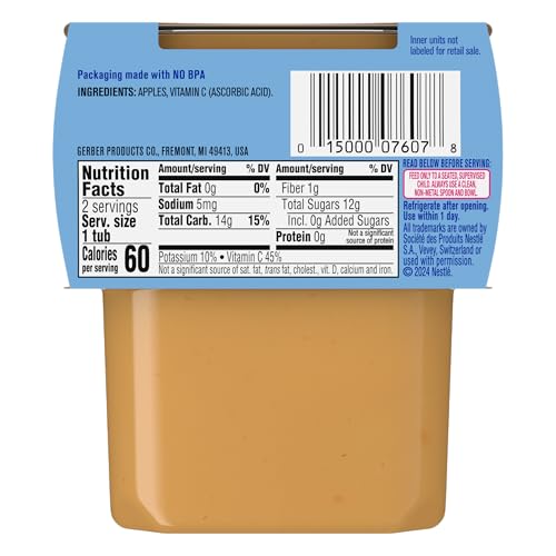 Gerber 2nd Food Baby Food Apple Puree, Natural & Non-GMO, 4 Ounce Tubs, 2-Pack (Pack of 8)