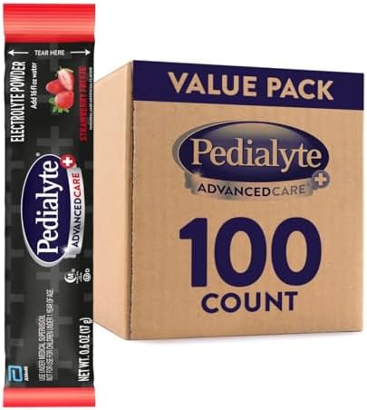 Pedialyte AdvancedCare Plus Electrolyte Powder, Has 33% More Electrolytes and PreActiv Prebiotics, Strawberry Freeze, 100 Powder Packet