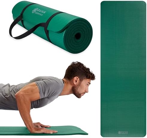 Gaiam Essentials Thick Yoga Mat Fitness & Exercise Mat with Easy-Cinch Carrier Strap,72"L X 24"W X 2/5 Thick, 10mm