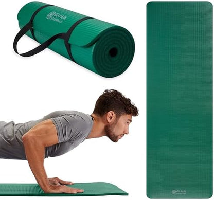 Gaiam Essentials Thick Yoga Mat Fitness & Exercise Mat with Easy-Cinch Carrier Strap,72"L X 24"W X 2/5 Thick, 10mm