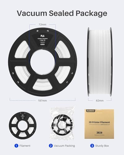 ELEGOO PLA Filament 1.75mm White 2KG, 3D Printer Filament Dimensional Accuracy +/- 0.02mm, 2pcs 1kg Spool(2.2lbs) Fit Most FDM 3D Printers