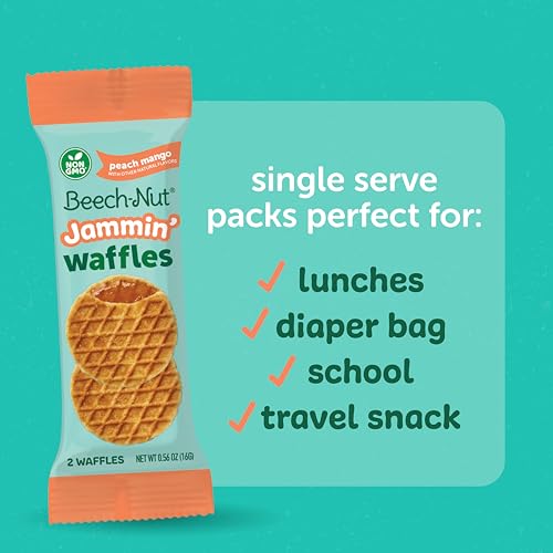 Beech-Nut Toddler Snacks Jammin' Waffles with Fruit Filling for Babies & Toddlers, Peach Mango, 10 Boxes (50 Individually Wrapped Packs)