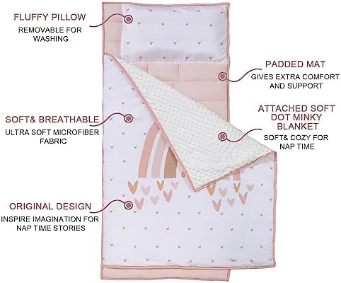 Extra Large Toddler Nap mat by Cokouchyi, Toddler Sleeping Bag with Removable Pillow, Measures 53 x 21 x 1.5 Inches, Sleeping Mat, Ideal for Daycare and Preschool Kindergarten