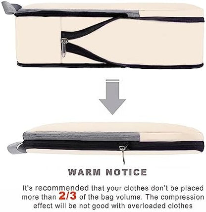 BAGAIL 4 Set/6 Set/8 Set Compression Packing Cubes Travel Accessories Expandable Packing Organizers (Cloth Pattern, 4-Beige)