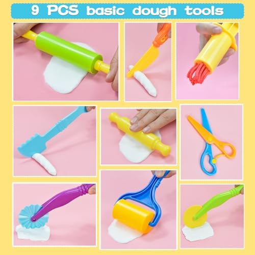 Playdough Tool Set, 56 Pcs Play Dough Tools Sets for Kids Ages 4-8, Playdough Accessories Includes Alphabet Numbers Shapes, Cutters Roller, Rolling Pins, Safety Scissors, Plastic Knife