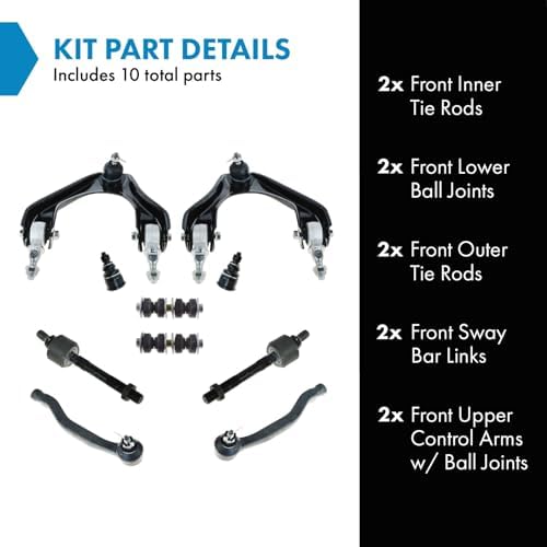 TRQ Front Steering & Suspension Kit Ball Joint Control Arm with Ball Joint Sway Bar Stabilizer Link Tie Rod Compatible with Acura Honda Isuzu