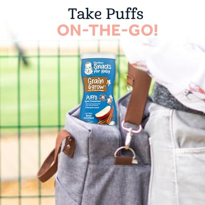 Gerber Stage 3 Baby Snacks, Strawberry Apple Puffs, Puffed Grain Snack, Baby Led Feeding, Iron & Choline, Strawberry Apple Puffs Snacks, 6-Pack