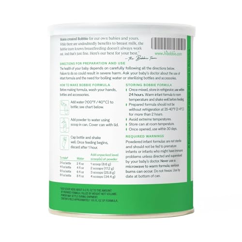 Bobbie Organic Infant Formula, Milk Based Powder with Iron, DHA and Vitamin D, Modeled After Breast Milk, Organic Baby Formula for Newborn to 12 Months Old Infant, 14.1 oz, 3 Pack