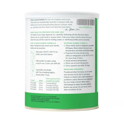 Bobbie Organic Infant Formula, Milk Based Powder with Iron, DHA and Vitamin D, Modeled After Breast Milk, Organic Baby Formula for Newborn to 12 Months Old Infant, 14.1 oz, 3 Pack