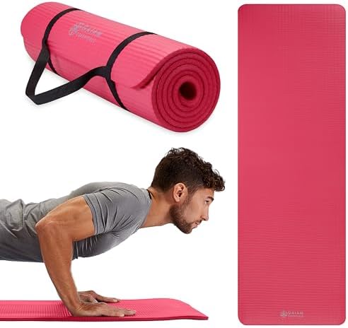 Gaiam Essentials Thick Yoga Mat Fitness & Exercise Mat with Easy-Cinch Carrier Strap,72"L X 24"W X 2/5 Thick, 10mm