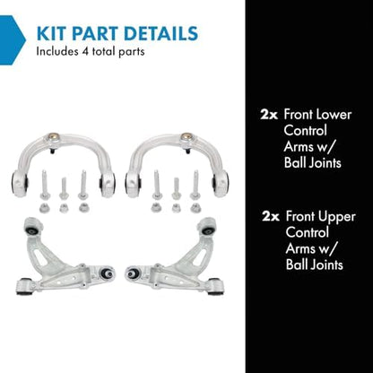 TRQ Front Driver & Passenger Side Upper & Lower Control Arm with Ball Joint Set Compatible with 2003-2007 Cadillac CTS