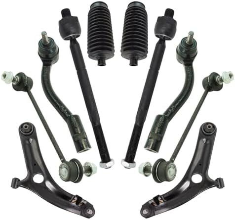 TRQ Front Steering & Suspension Kit Control Arm with Ball Joint Steering Rack & Pinion Bellow Sway Bar Stabilizer Link Tie Rod Compatible with 2012-2013 Kia Soul