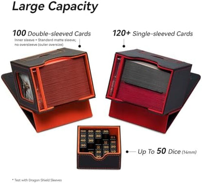Card Deck Box for MTG Commander - Patented Design, Commander Display, Fits 100 Double-Sleeved Cards, 35pt Card Brick & Dice Tray - White/Green