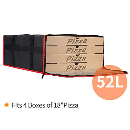 Bodaon Insulated Pizza Delivery Bag, 20" x 20" x 8" Pizza Warmer Bags for Carry Hot, Insulated Food Delivery Bag, Insulated Grocery Bags, Black with Red Edge, 1-Pack