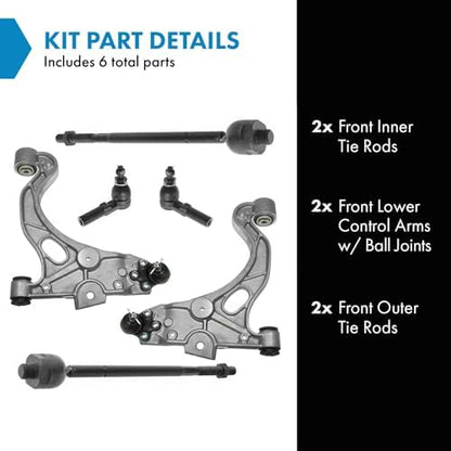TRQ Front Steering & Suspension Kit Control Arm with Ball Joint Tie Rod Compatible with Buick Cadillac Oldsmobile Pontiac
