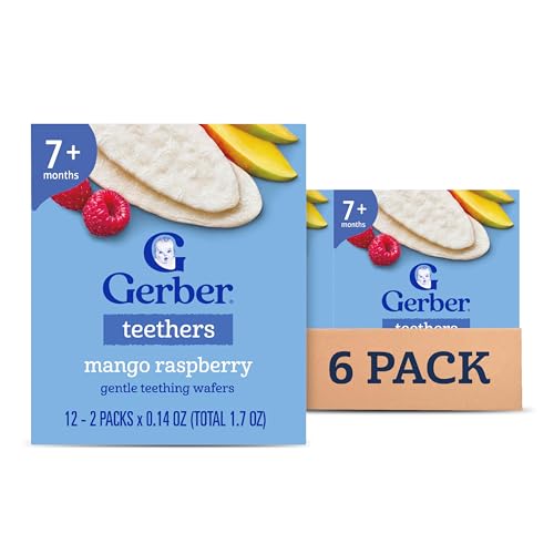 Gerber Snacks for Baby Teethers, Gentle Teething Wafers, Mango Raspberry, 1.7 Ounce, 12 Count Box (Pack of 6)