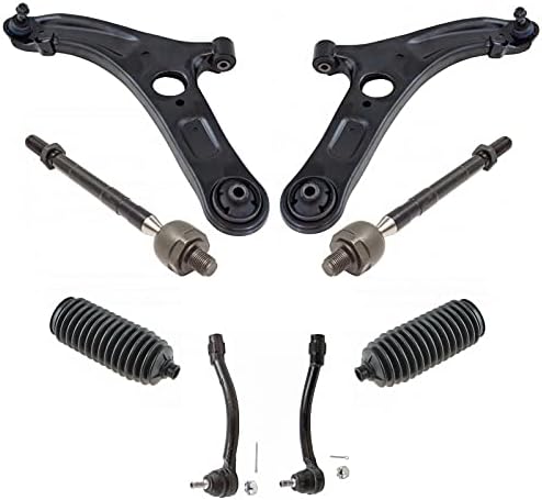 TRQ Front Steering & Suspension Kit Control Arm with Ball Joint Steering Rack & Pinion Bellow Tie Rod Compatible with Hyundai HY4511103