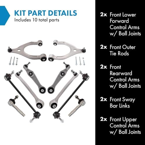 TRQ Front Steering & Suspension Kit Control Arm with Ball Joint Sway Bar Stabilizer Link Tie Rod Compatible with 2016-2020 Tesla X