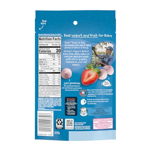 Gerber Stage 3 Baby Food Snacks, Strawberry Yogurt Melts, Freeze Dried Yogurt and Fruit Snacks for Babies, Baby Led Feeding, 7-Pack