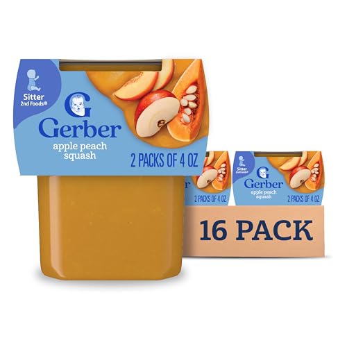 Gerber 2nd Foods Apple Peach Squash, 4 Ounce Tubs, 2 Count (Pack of 8), 4 Ounce (Pack of 16)