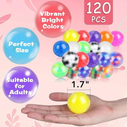 120 Pack Fidget Stress Balls for Adults, Bulk Squishy Squeeze Fidget Balls, Anxiety and Stress Relief Ball for Adults, Birthday Gift, Party Favors and Goodie Bag Stuffers