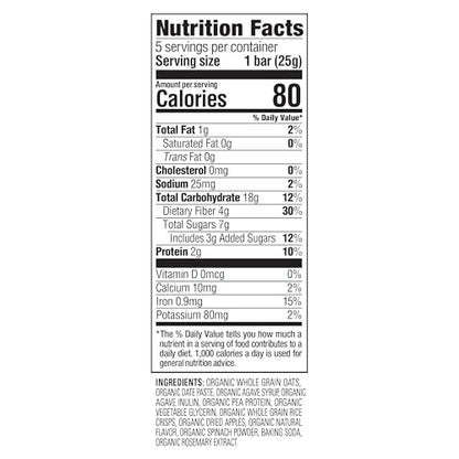 Happy Tot Organics Fiber & Protein Soft-Baked Oat Bars Toddler Snack Apple & Spinach, 0.88 Ounce Bars, 5 Count Box (Pack of 6)