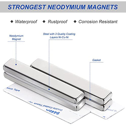MIKEDE Magnets, 12 Pack Neodymium Bar Magnets with Double-Sided Adhesive, Strong Magnet Heavy Duty Magnetic Strips, Powerful Rare Earth Metal Magnet for Locker, Fridge, Office - 60x10x5 mm