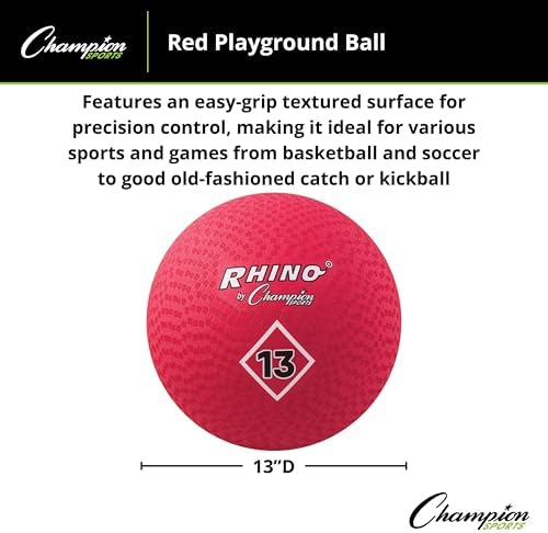Champion Sports Playground Ball – High-Bounce 2-Ply Construction, Durable Red Ball for Throwing, Catching & Kicking - Multiple Sizes (5", 6", 7", 10", 13", 16")