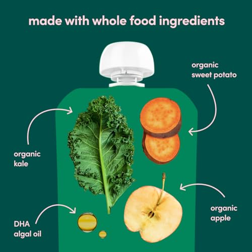 Cerebelly Organic Baby Food Pouches – Organic Veggie Purees for Toddlers | No Added Sugar, Fiber, Non-GMO | Blended Toddler Food | 4oz BPA-Free Baby Food | Kale Sweet Potato Apple | 12 Count