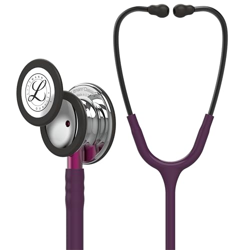 3M Littmann Classic III Monitoring Stethoscope, 5960, More Than 2X as Loud, Weighs Less, Stainless Steel Mirror-Finish Chestpiece, 27" Plum Tube, Pink Stem, and Smoke Headset
