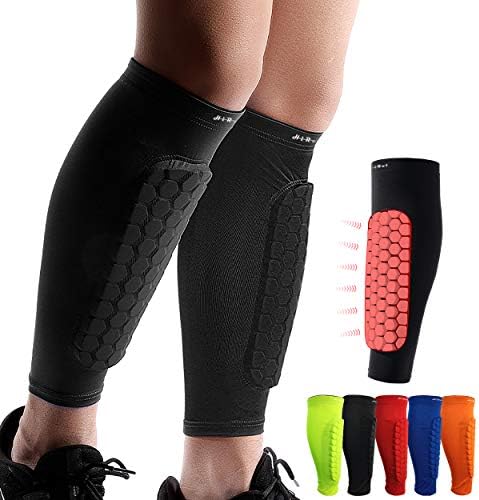 HiRui Soccer Shin Guards Shin Pads for Kids Youth Adult, Calf Compression Sleeve with Honeycomb Pads, Support for Shin Splint Baseball Boxing Kickboxing MTB, Lightweight(1PAIR)