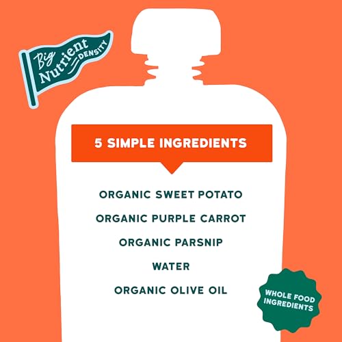 Serenity Kids 6+ Months Organic Veggie Puree Baby Food Pouches - No Added Sugar & Allergen Free - BPA-Free Baby Snacks & Toddler Food with Sweet Potato & Parsnip - 3.5 Oz, 12 Pack
